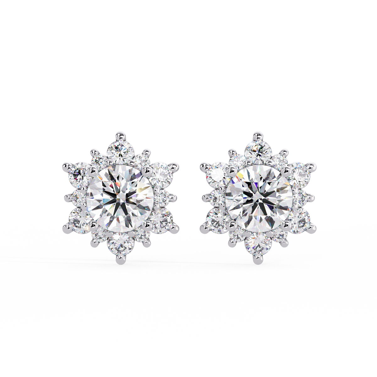 Round Brilliant Lab Grown Diamond Floral Halo Stud Earrings