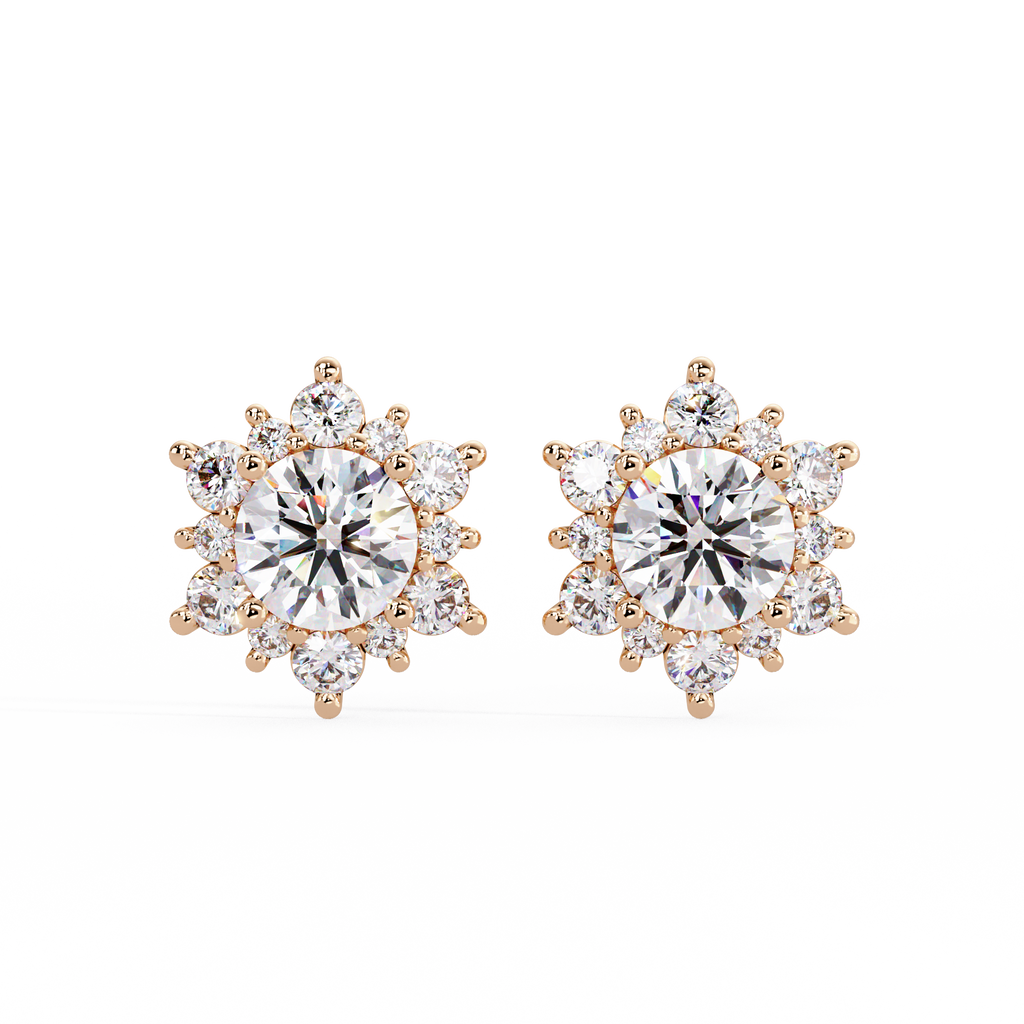 Round Brilliant Lab Grown Diamond Floral Halo Stud Earrings