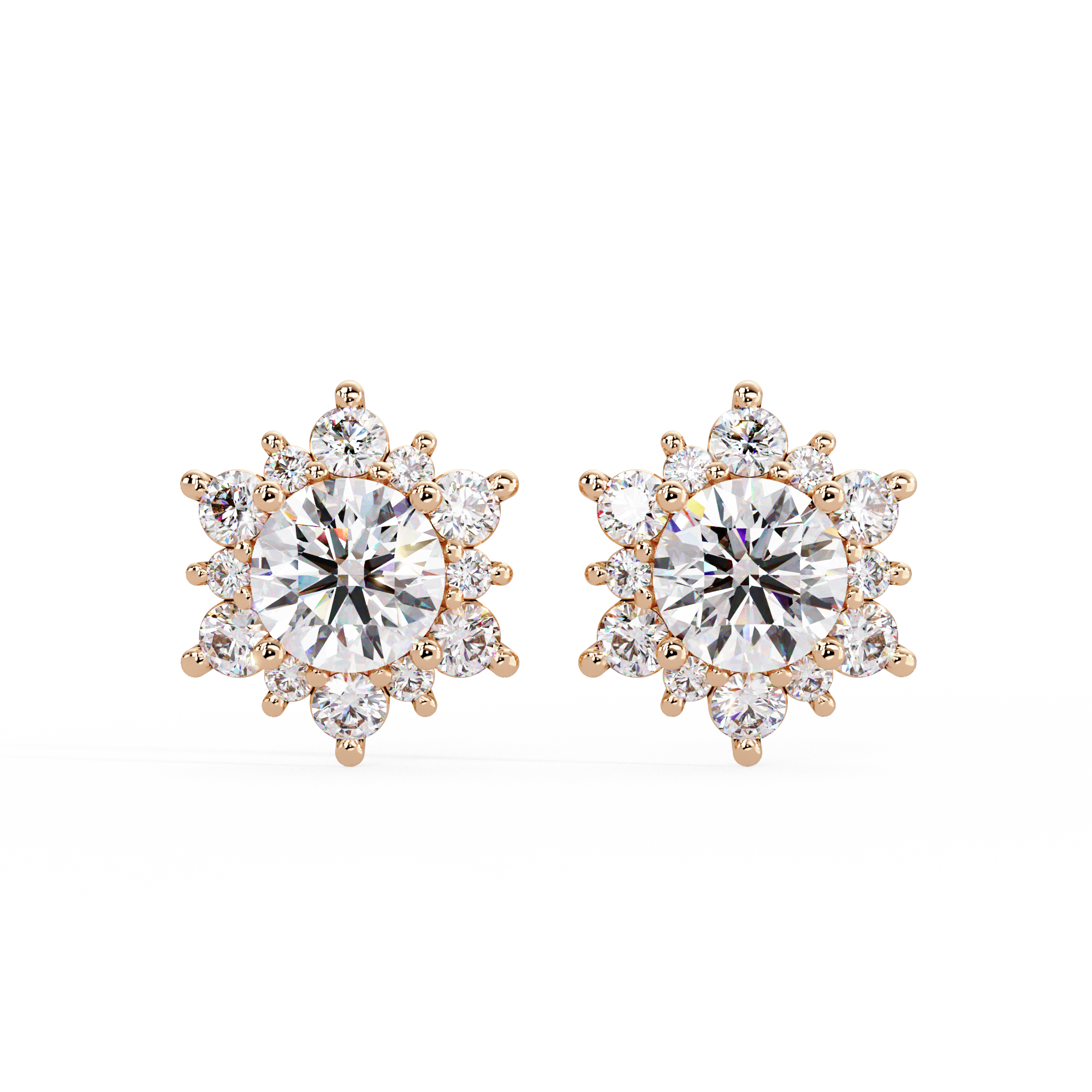 Round Brilliant Lab Grown Diamond Floral Halo Stud Earrings