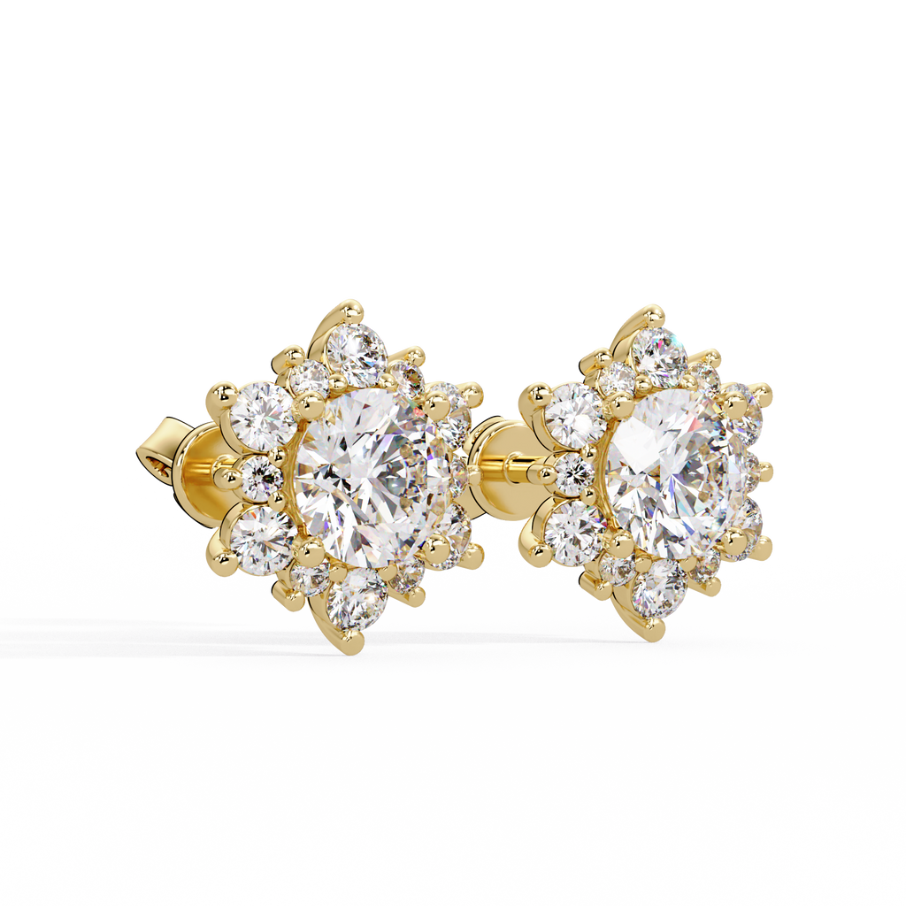 Round Brilliant Lab Grown Diamond Floral Halo Stud Earrings