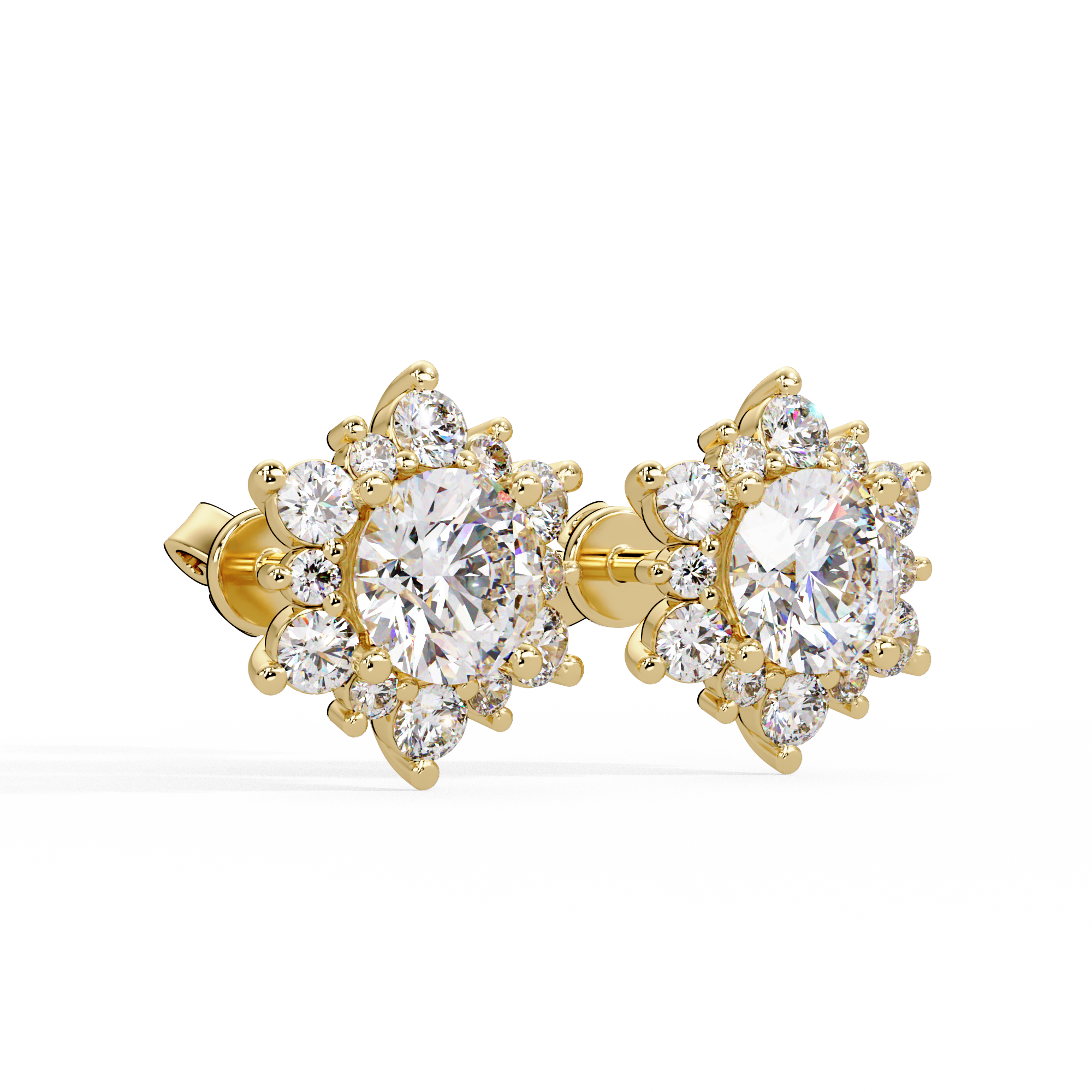 Round Brilliant Lab Grown Diamond Floral Halo Stud Earrings