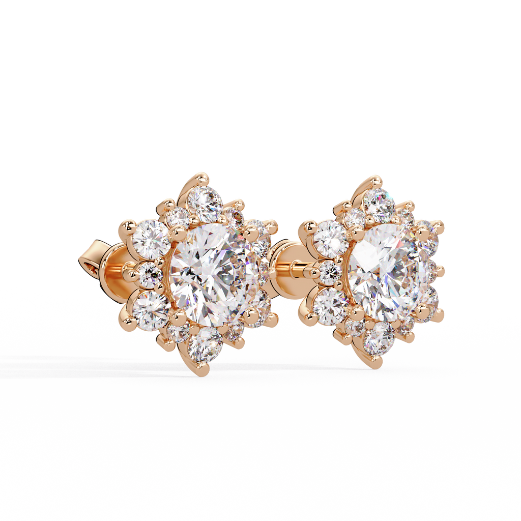 Round Brilliant Lab Grown Diamond Floral Halo Stud Earrings