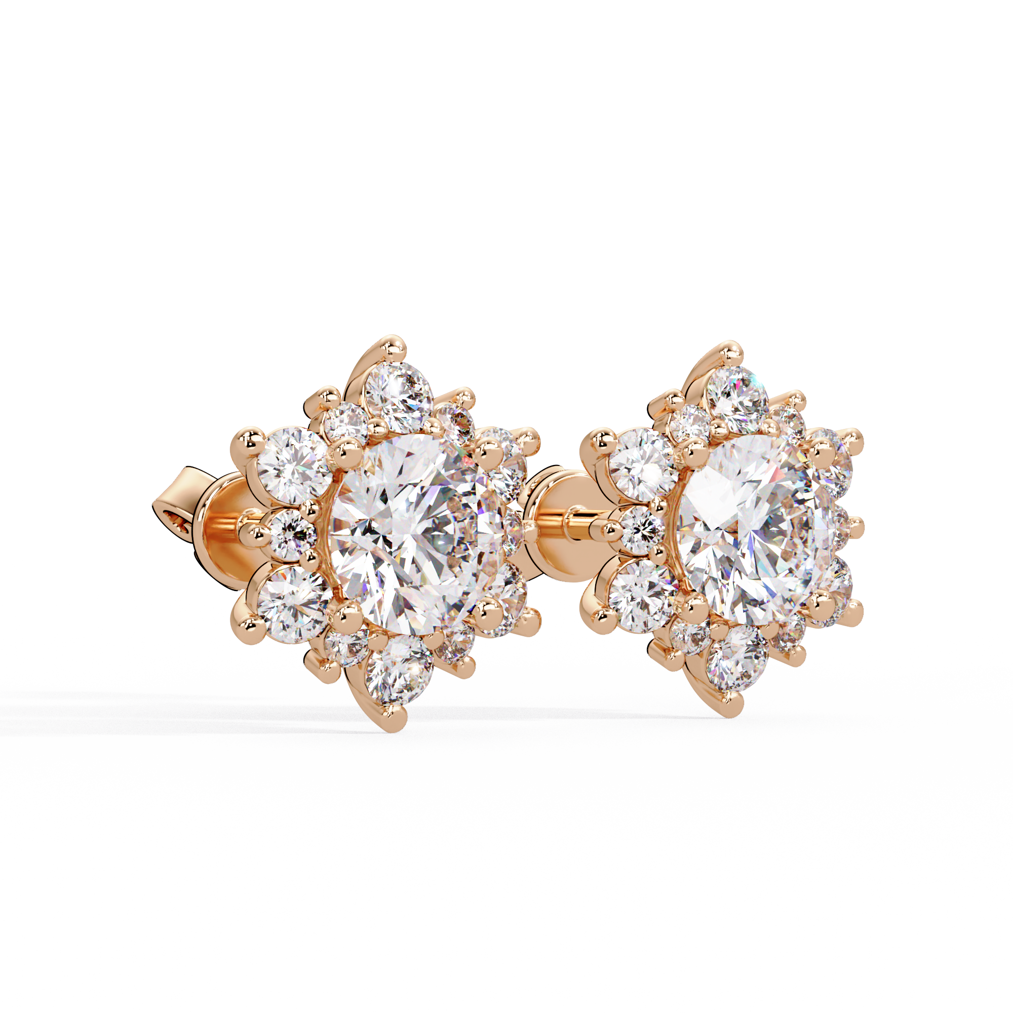 Round Brilliant Lab Grown Diamond Floral Halo Stud Earrings