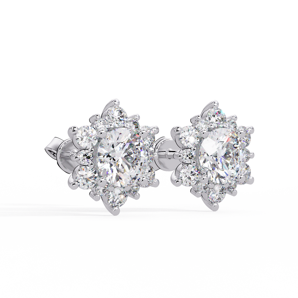 Round Brilliant Lab Grown Diamond Floral Halo Stud Earrings