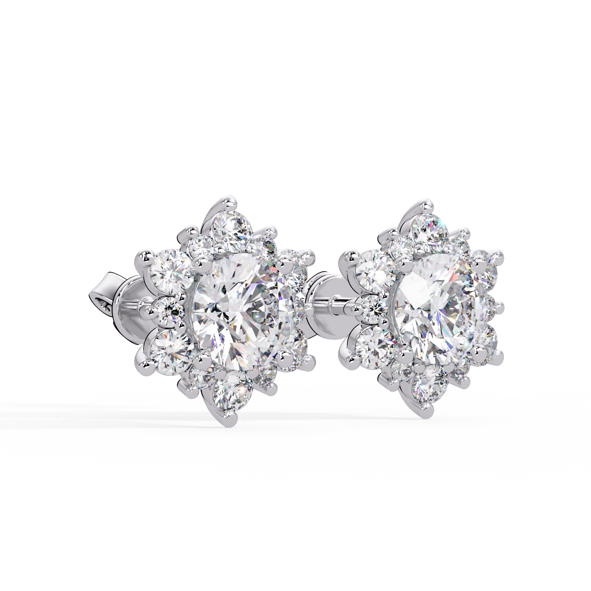 Round Brilliant Lab Grown Diamond Floral Halo Stud Earrings