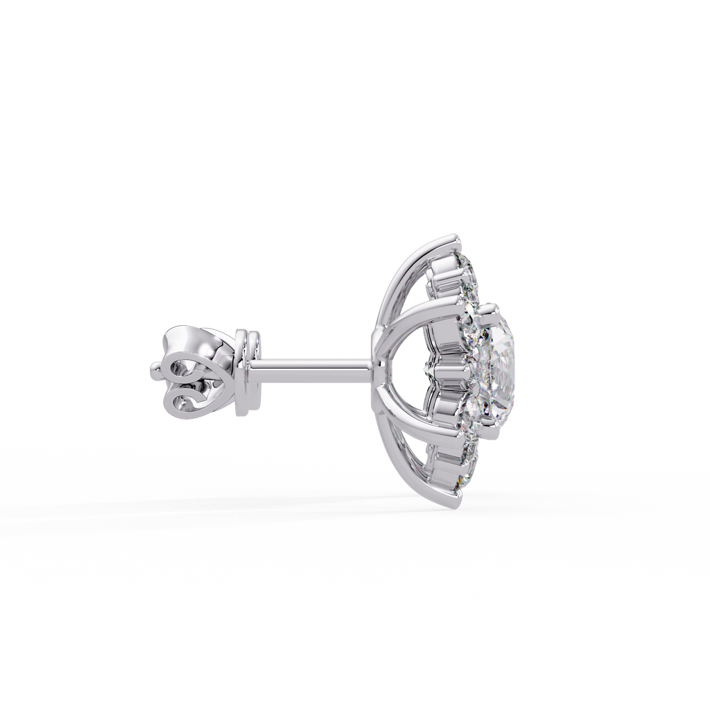 Round Brilliant Lab Grown Diamond Floral Halo Stud Earrings