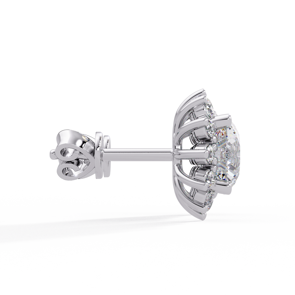Oval Cut Lab Grown Diamond Floral Halo Stud Earrings