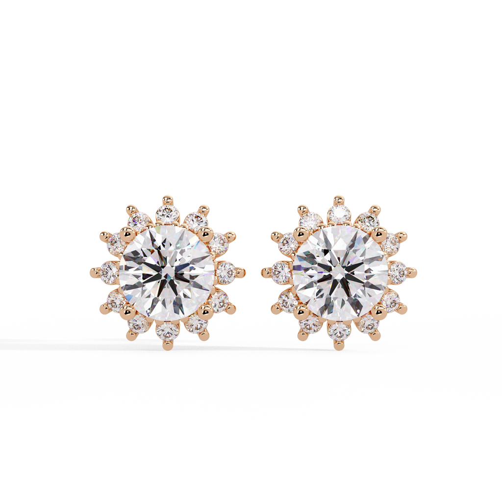 Oval Cut Lab Grown Diamond Floral Halo Stud Earrings