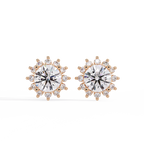 Oval Cut Lab Grown Diamond Floral Halo Stud Earrings