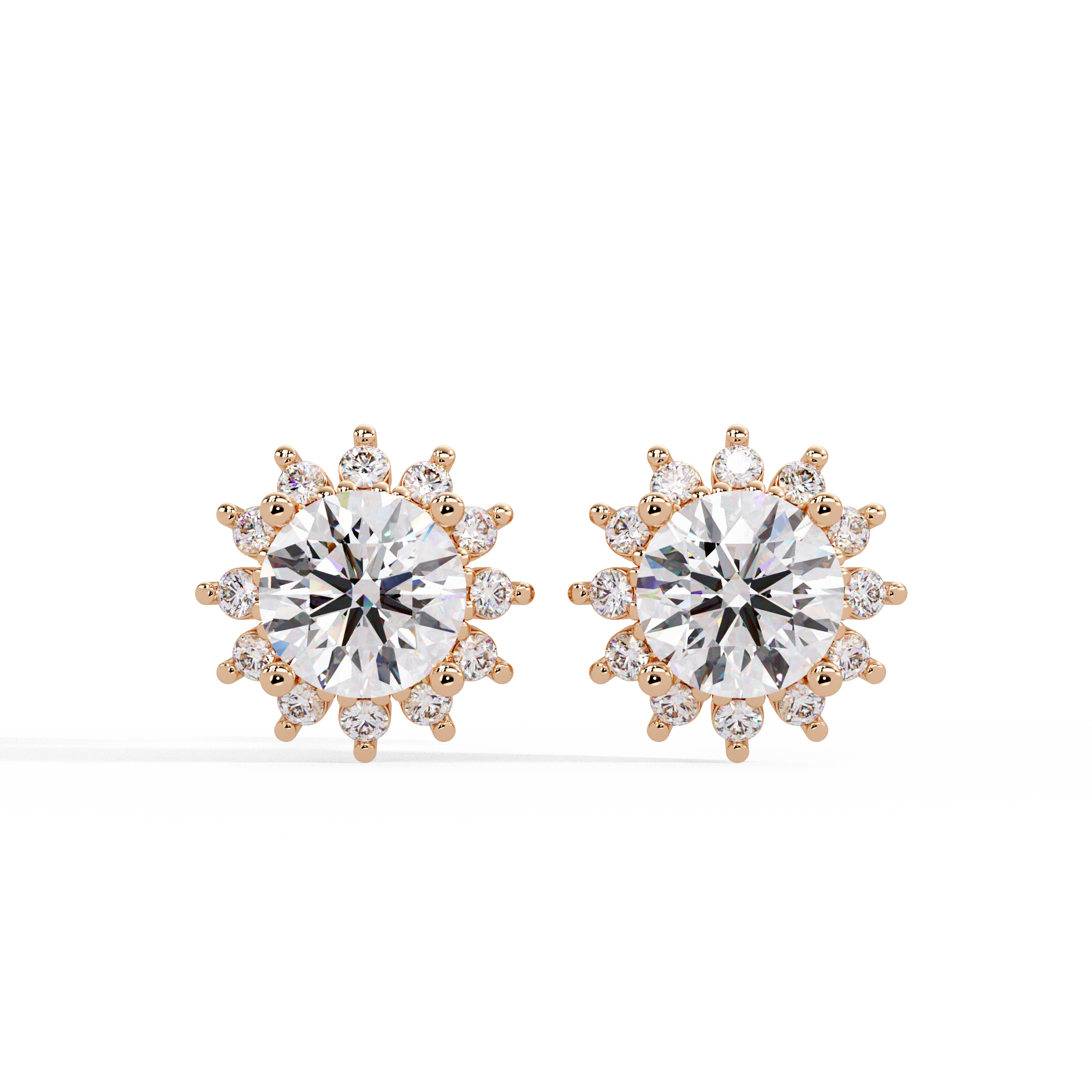 Oval Cut Lab Grown Diamond Floral Halo Stud Earrings