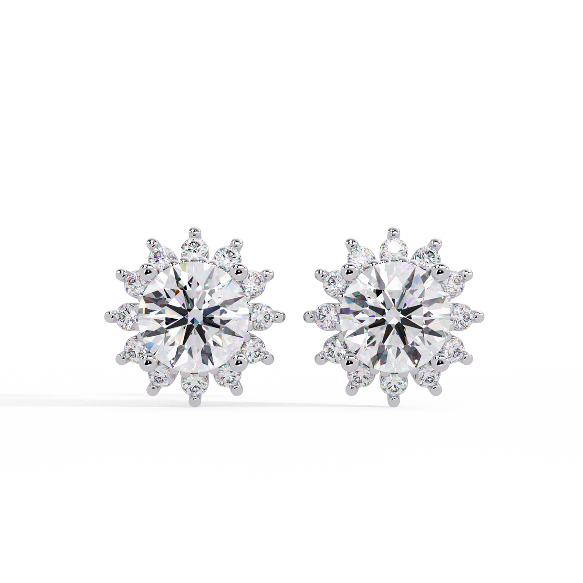 Oval Cut Lab Grown Diamond Floral Halo Stud Earrings