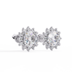 Oval Cut Lab Grown Diamond Floral Halo Stud Earrings