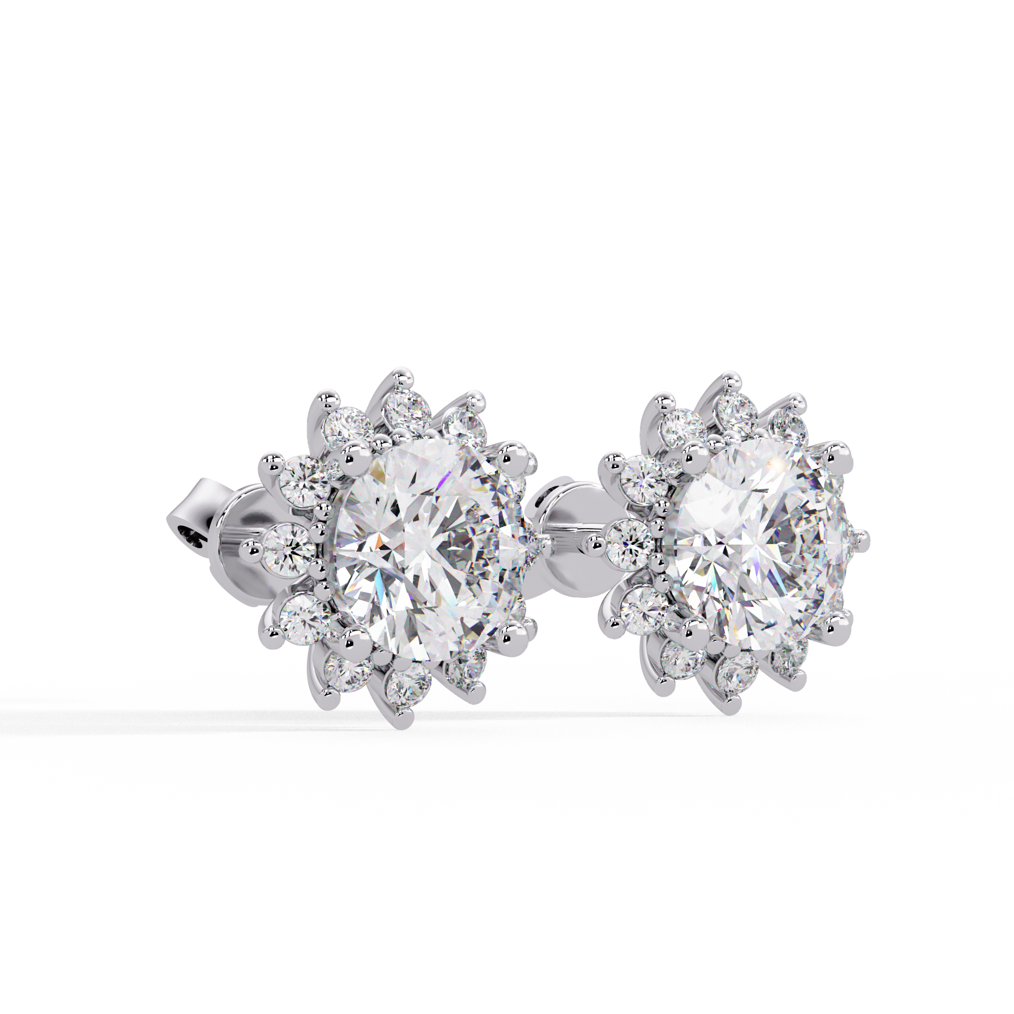 Oval Cut Lab Grown Diamond Floral Halo Stud Earrings
