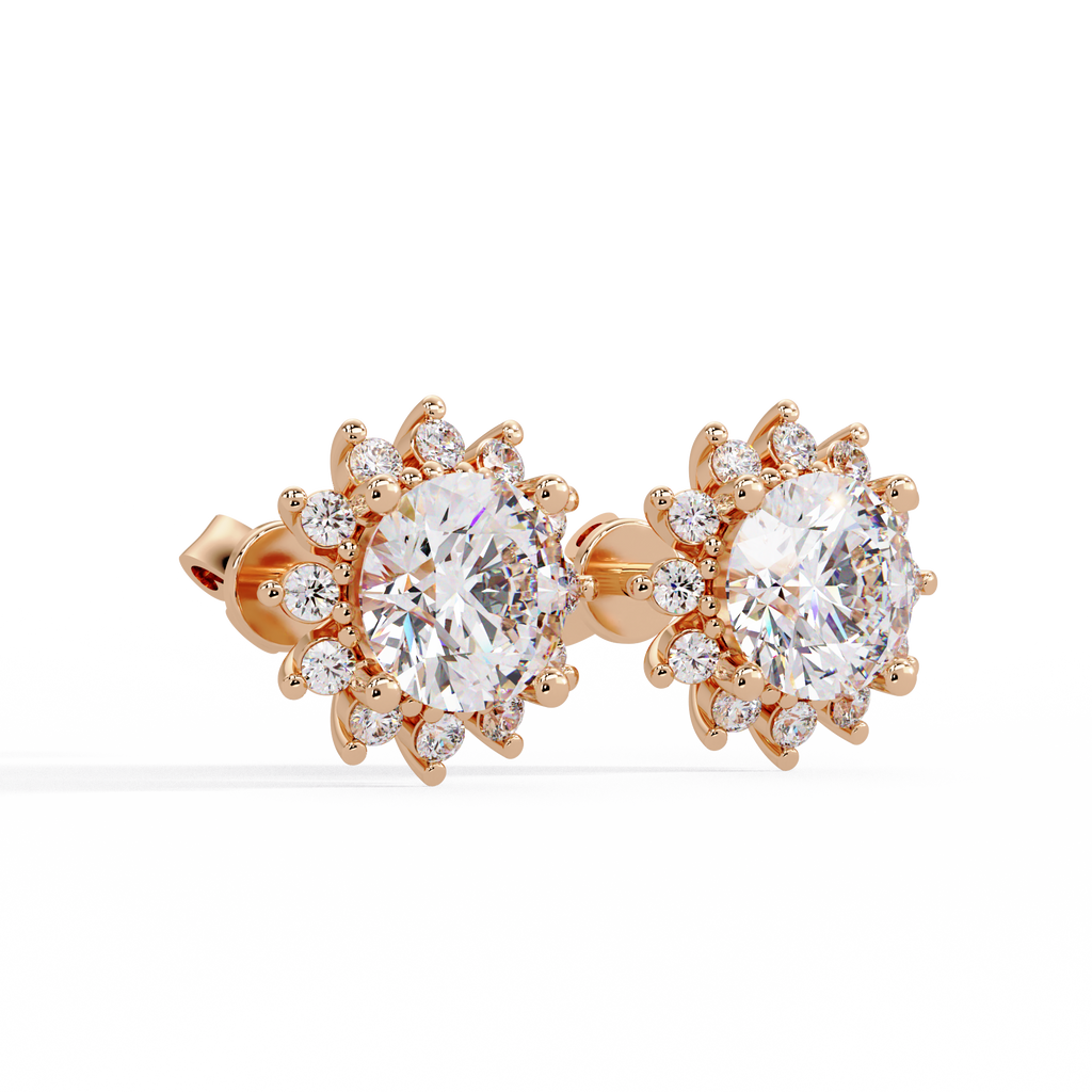 Oval Cut Lab Grown Diamond Floral Halo Stud Earrings