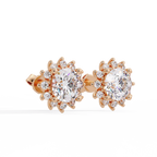 Oval Cut Lab Grown Diamond Floral Halo Stud Earrings