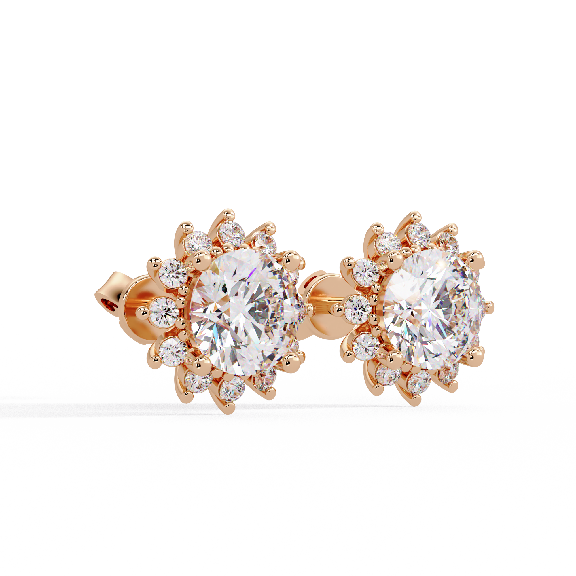 Oval Cut Lab Grown Diamond Floral Halo Stud Earrings