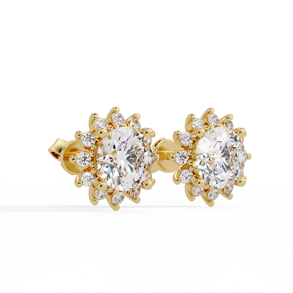 Oval Cut Lab Grown Diamond Floral Halo Stud Earrings