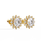 Oval Cut Lab Grown Diamond Floral Halo Stud Earrings