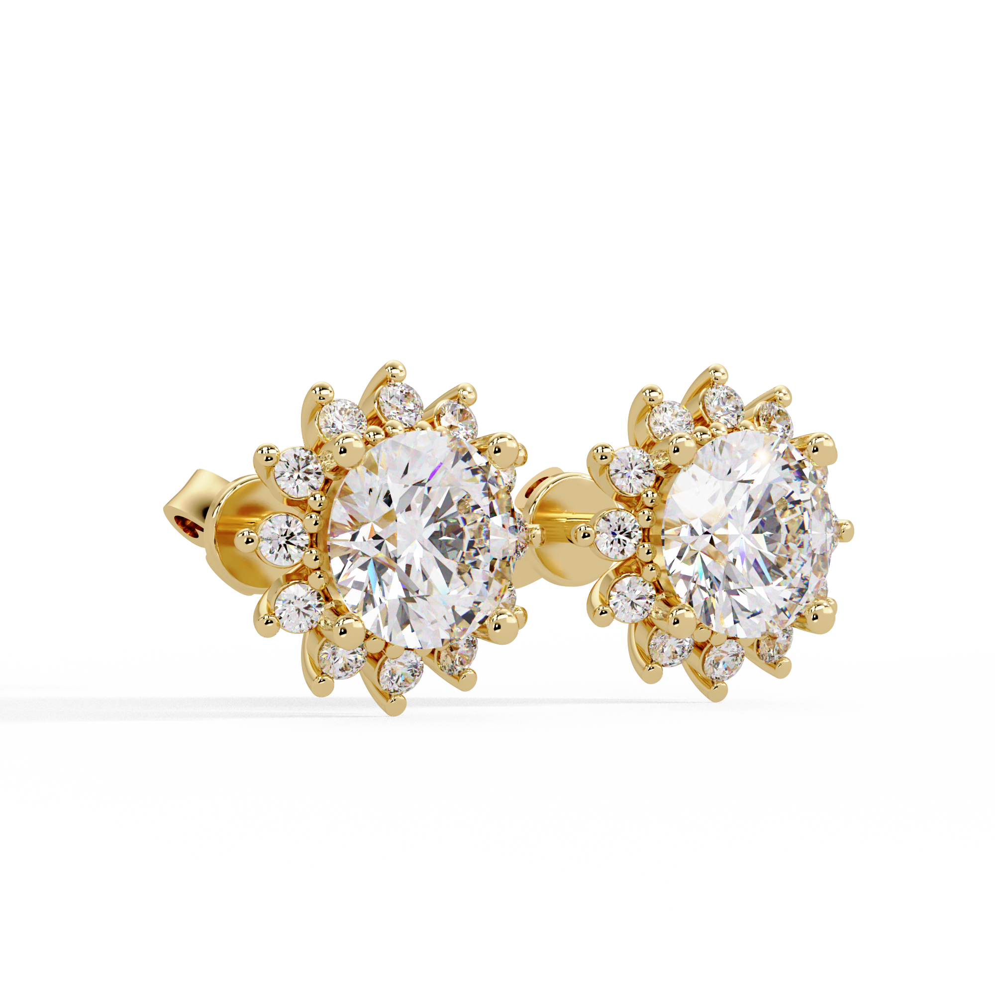 Oval Cut Lab Grown Diamond Floral Halo Stud Earrings