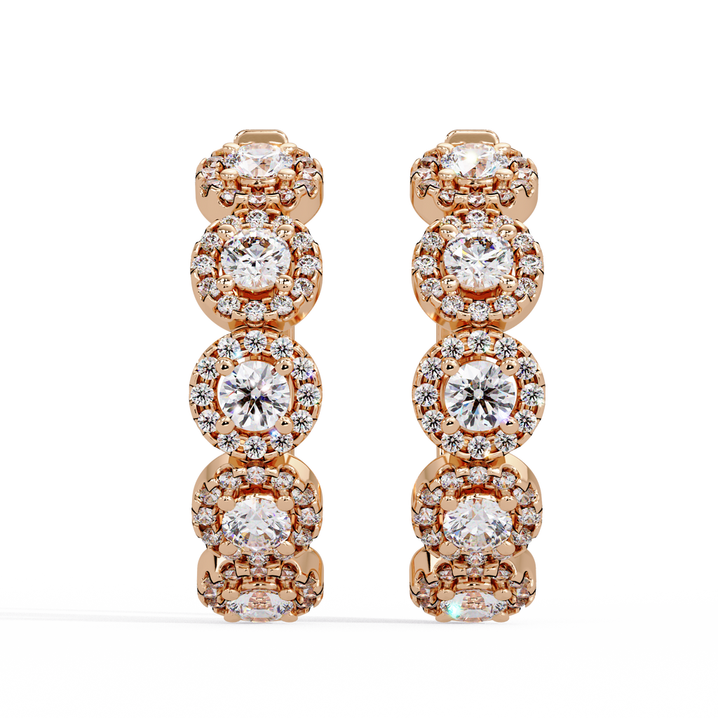 Round Brilliant Lab Grown Diamond Halo Hoop Earrings