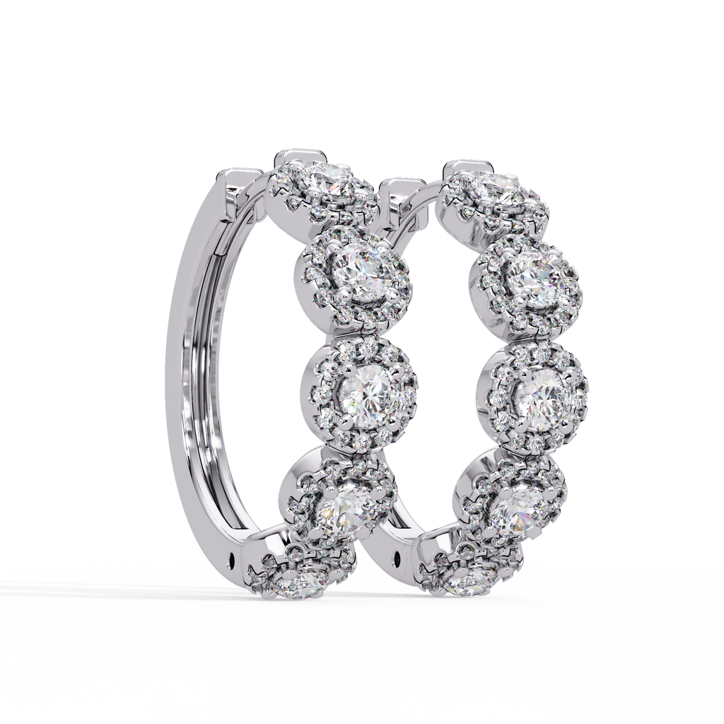 Round Brilliant Lab Grown Diamond Halo Hoop Earrings