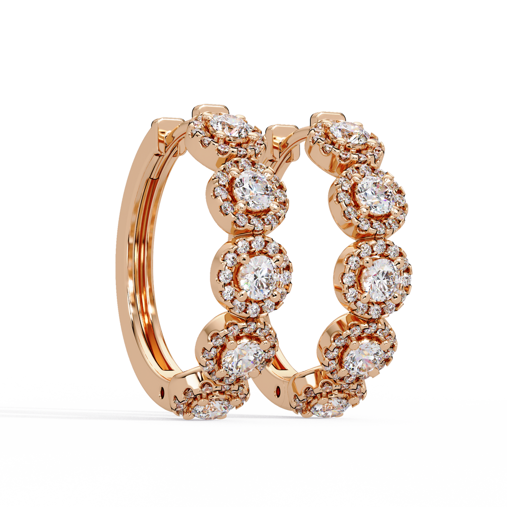 Round Brilliant Lab Grown Diamond Halo Hoop Earrings