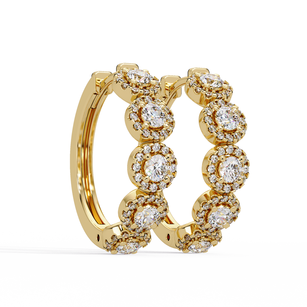 Round Brilliant Lab Grown Diamond Halo Hoop Earrings
