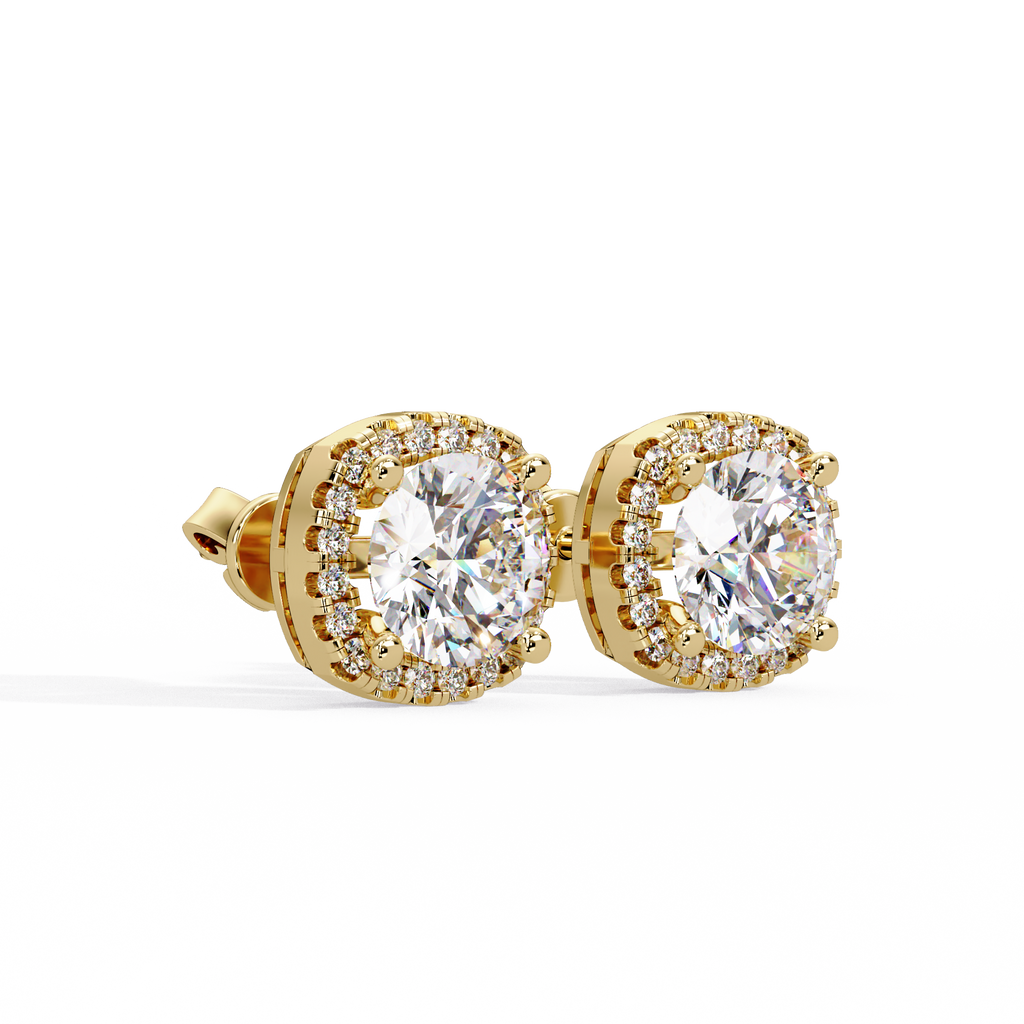 Round Brilliant Halo Lab Grown Diamond Stud Earrings