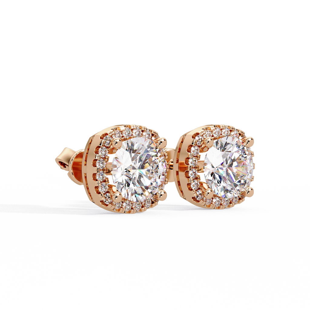 Round Brilliant Halo Lab Grown Diamond Stud Earrings
