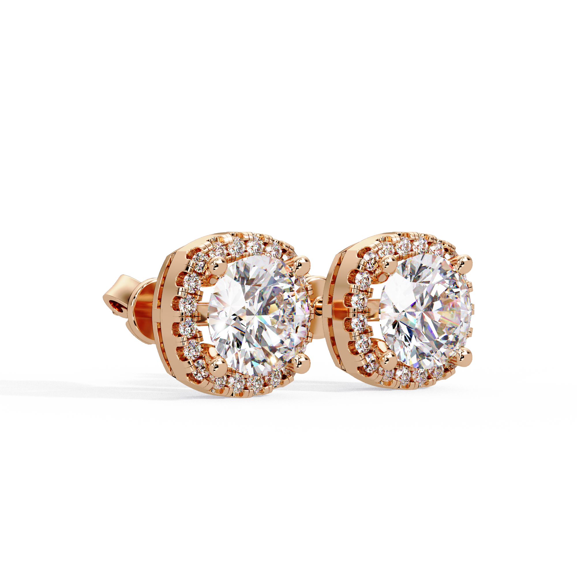 Round Brilliant Halo Lab Grown Diamond Stud Earrings
