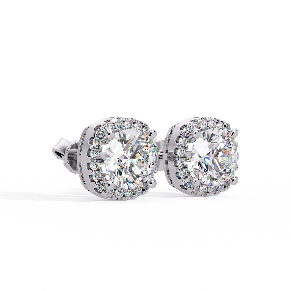 Round Brilliant Halo Lab Grown Diamond Stud Earrings
