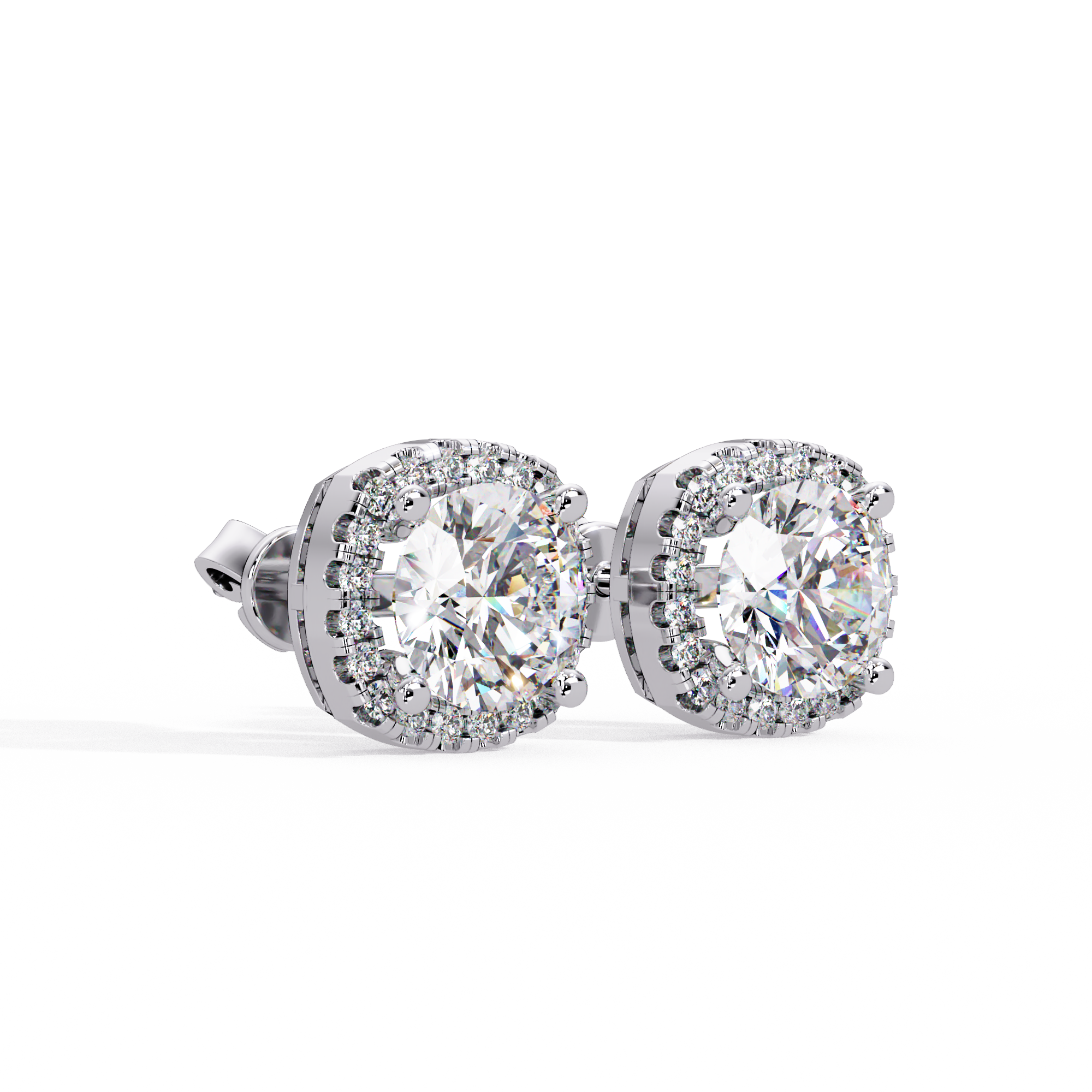 Round Brilliant Halo Lab Grown Diamond Stud Earrings