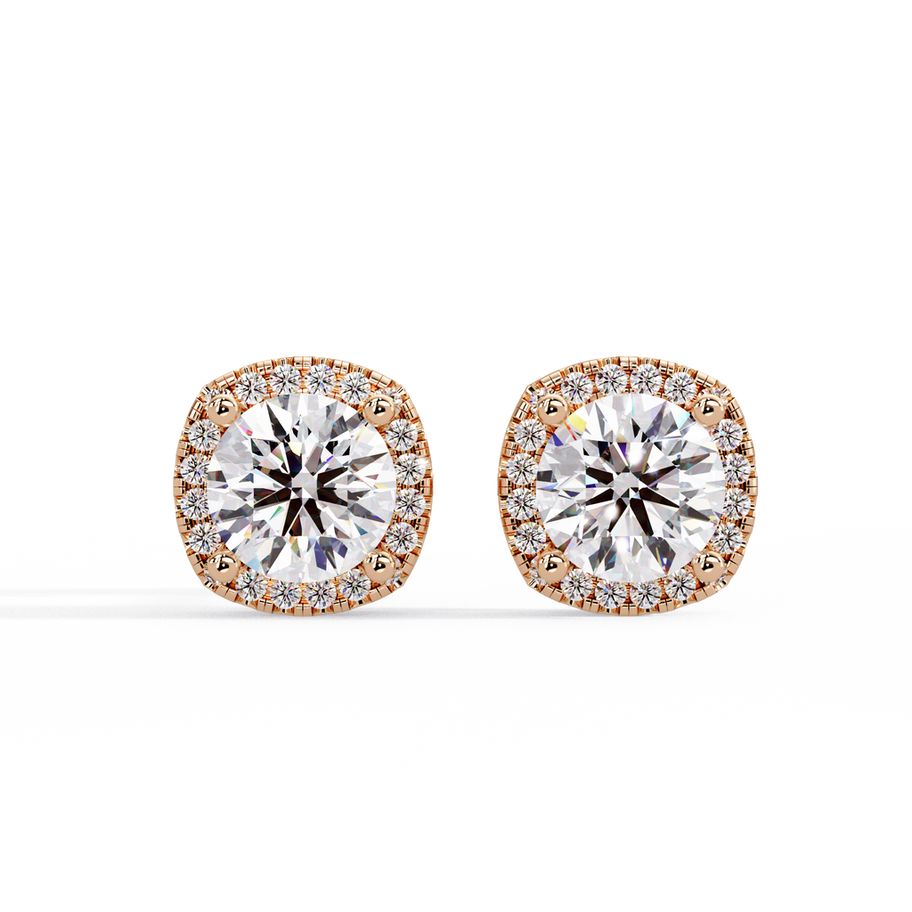 Round Brilliant Halo Lab Grown Diamond Stud Earrings