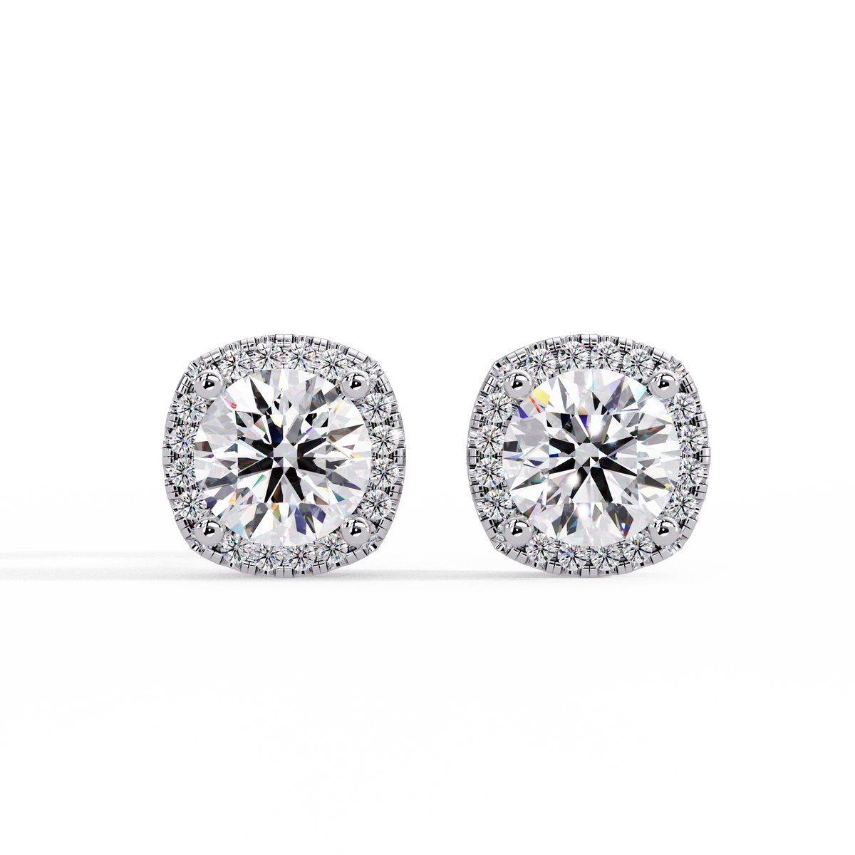 Round Brilliant Halo Lab Grown Diamond Stud Earrings