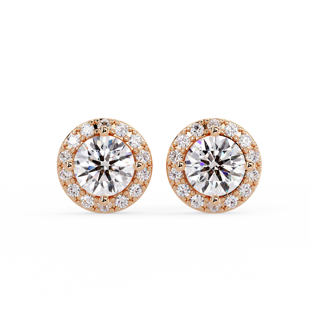 Round Halo Diamond Stud Earrings | Classic Solitaire Halo Earrings