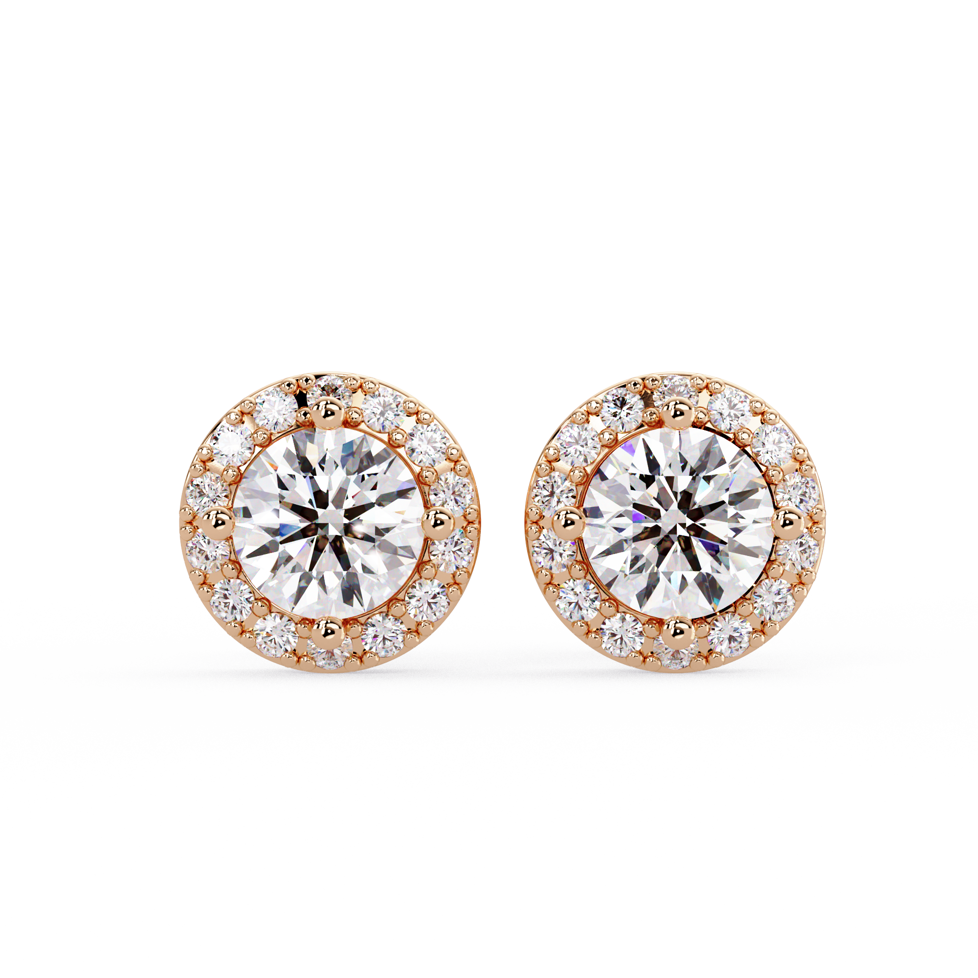 Round Halo Diamond Stud Earrings | Classic Solitaire Halo Earrings