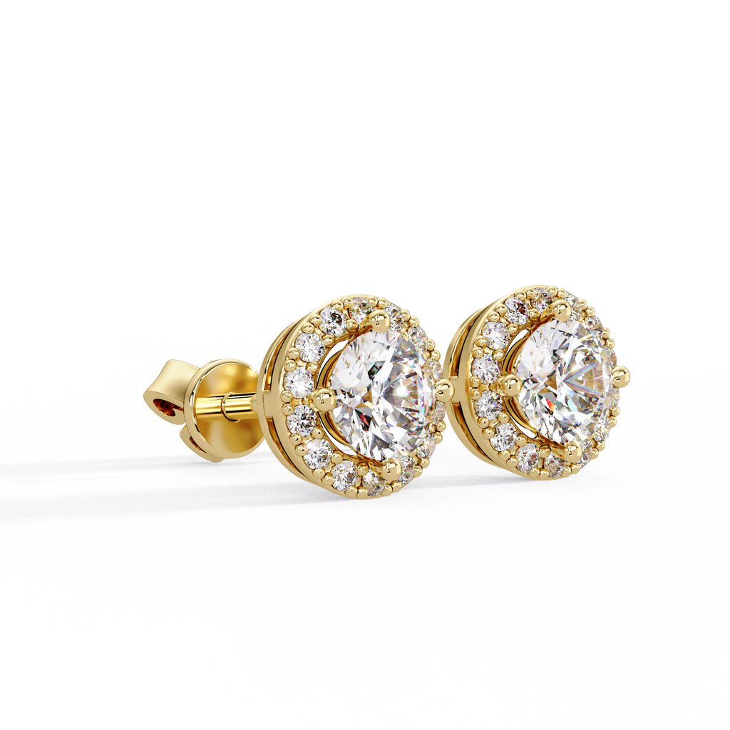 Round Halo Diamond Stud Earrings | Classic Solitaire Halo Earrings