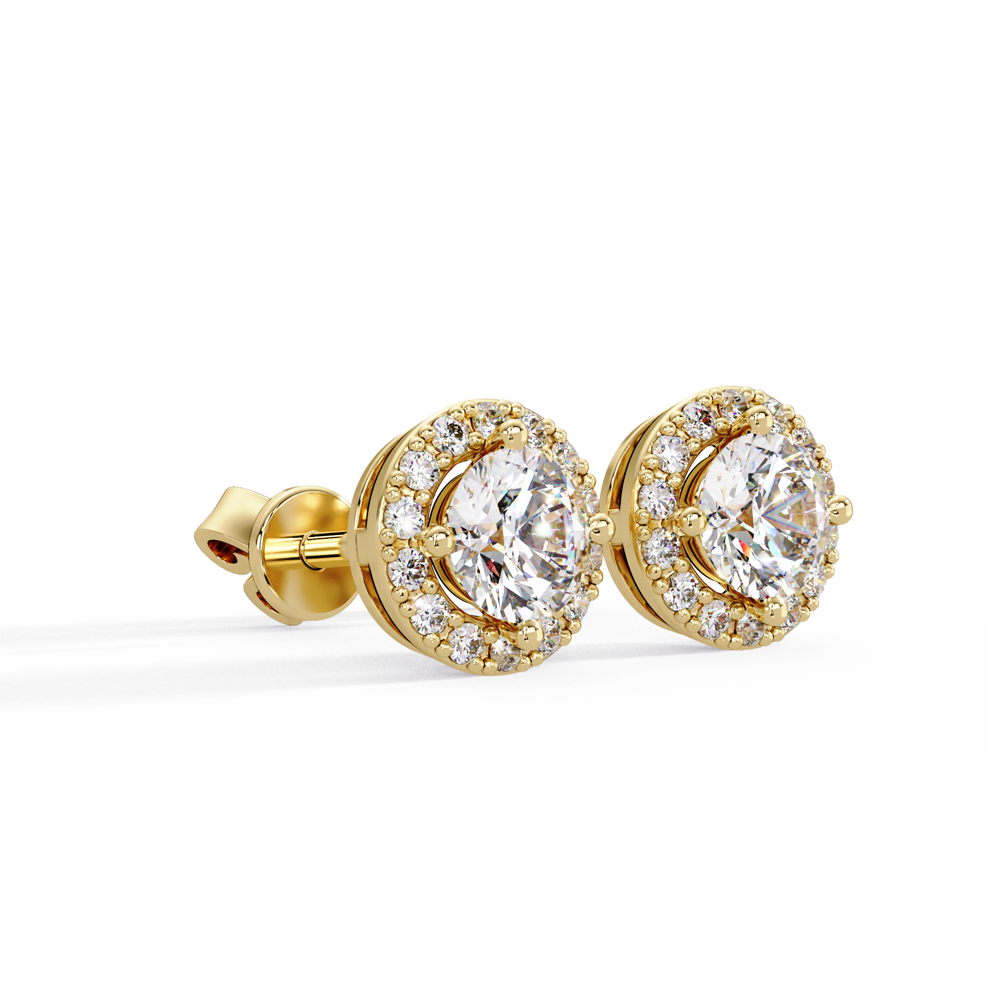 Round Halo Diamond Stud Earrings | Classic Solitaire Halo Earrings