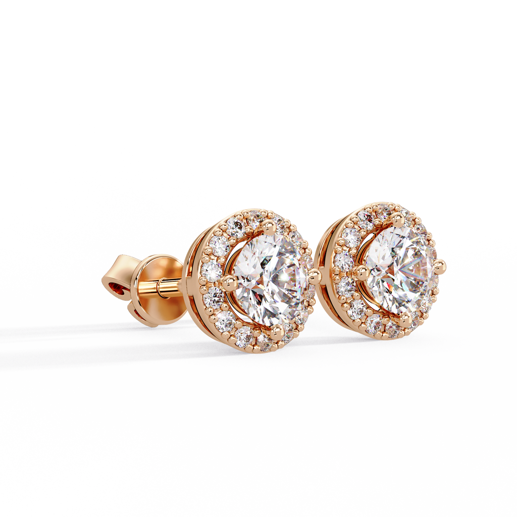 Round Halo Diamond Stud Earrings | Classic Solitaire Halo Earrings