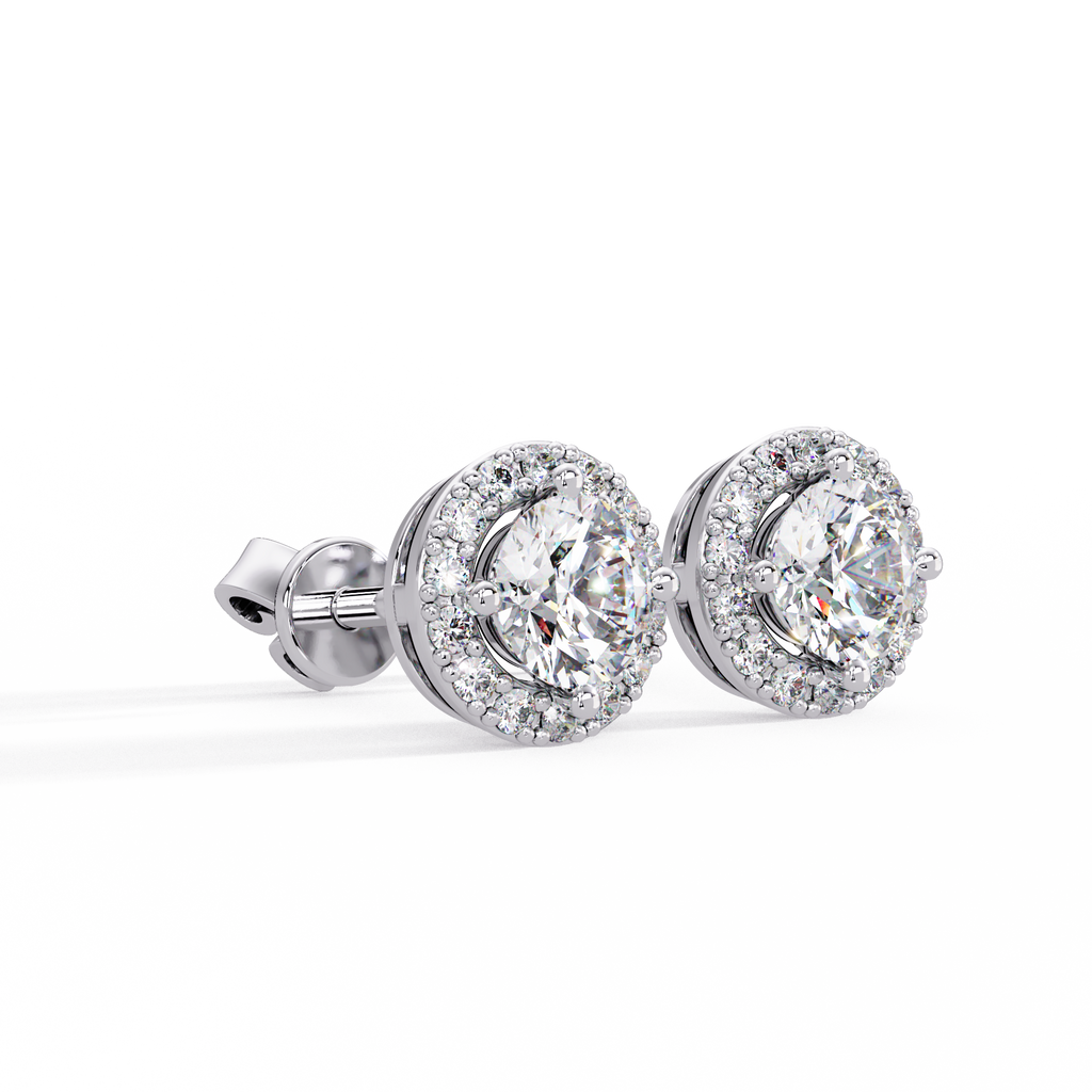 Round Halo Diamond Stud Earrings | Classic Solitaire Halo Earrings
