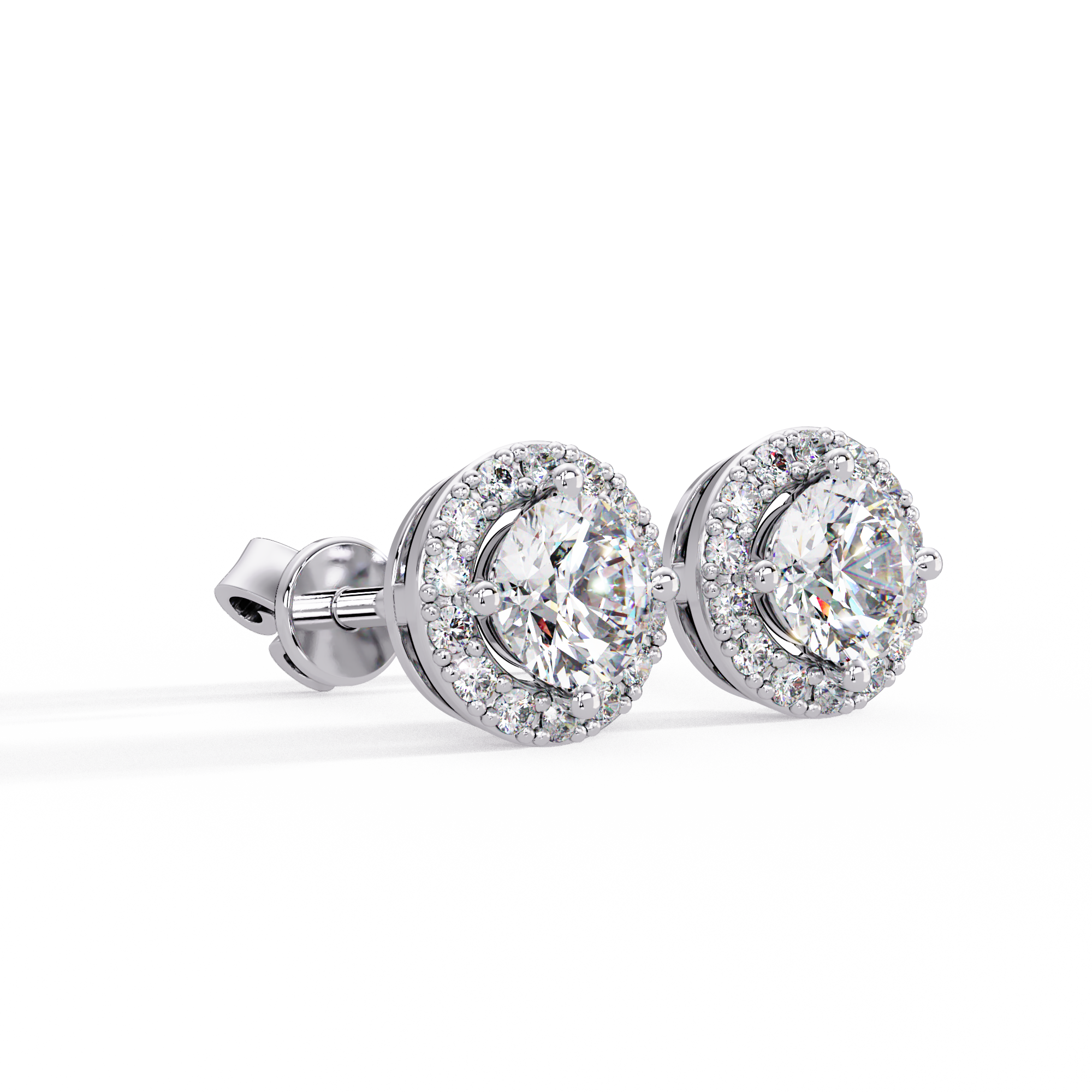 Round Halo Diamond Stud Earrings | Classic Solitaire Halo Earrings