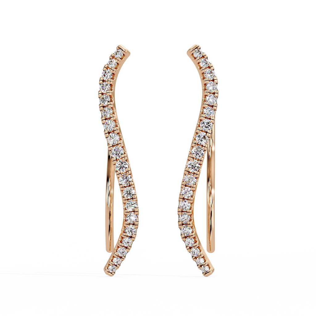 Elegant Wave Diamond Hoop Earrings