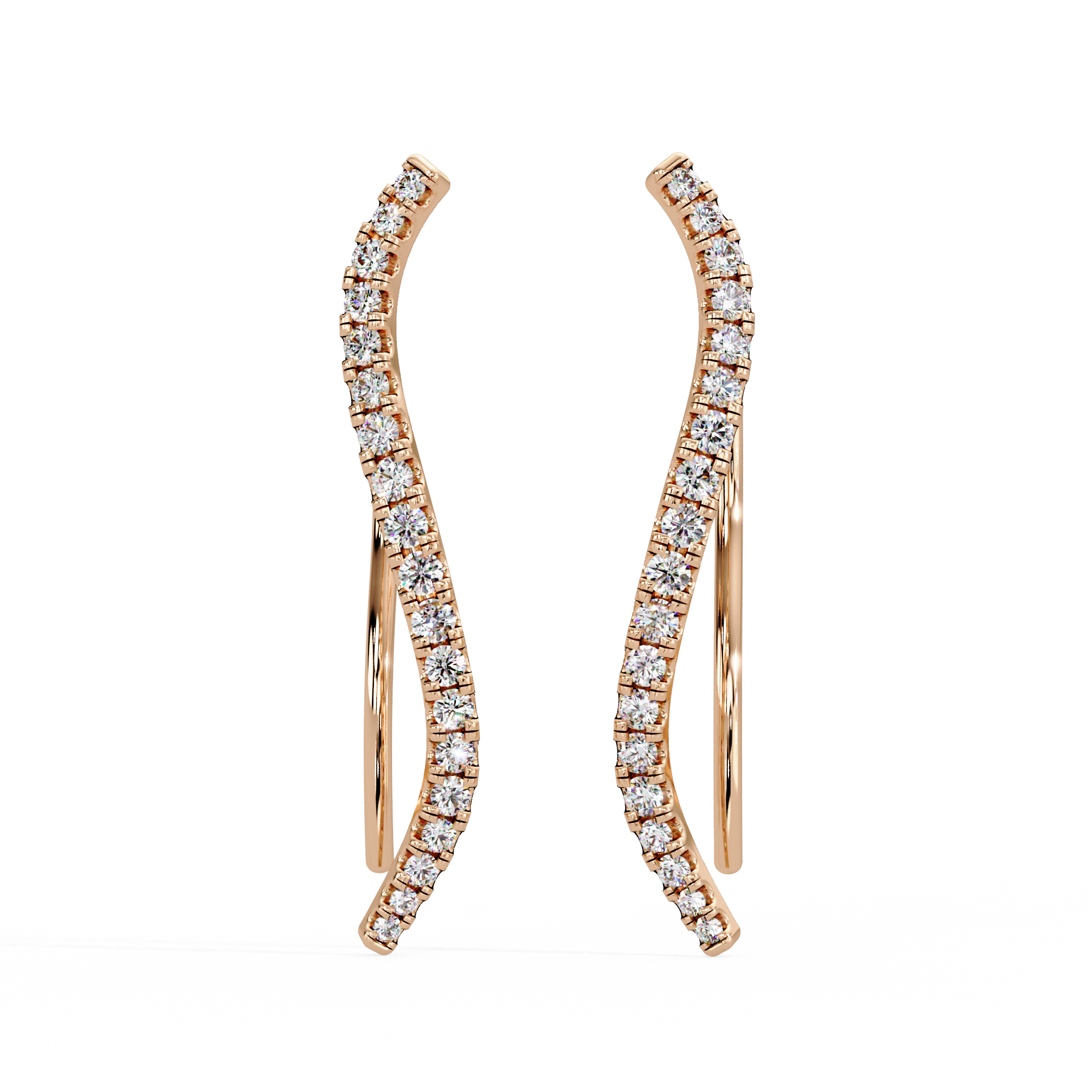 Elegant Wave Diamond Hoop Earrings