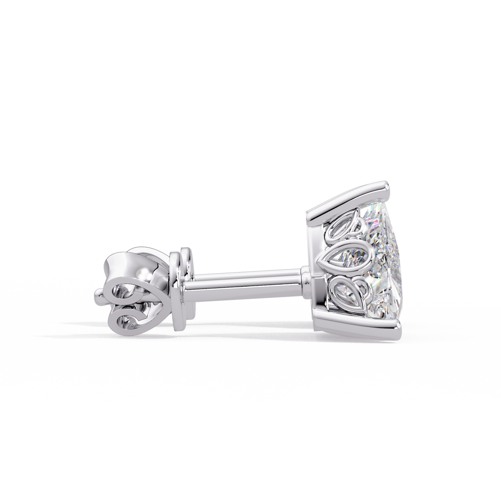 Trillion Cut Diamond Stud Earrings with Leaf-Inspired Basket Setting
