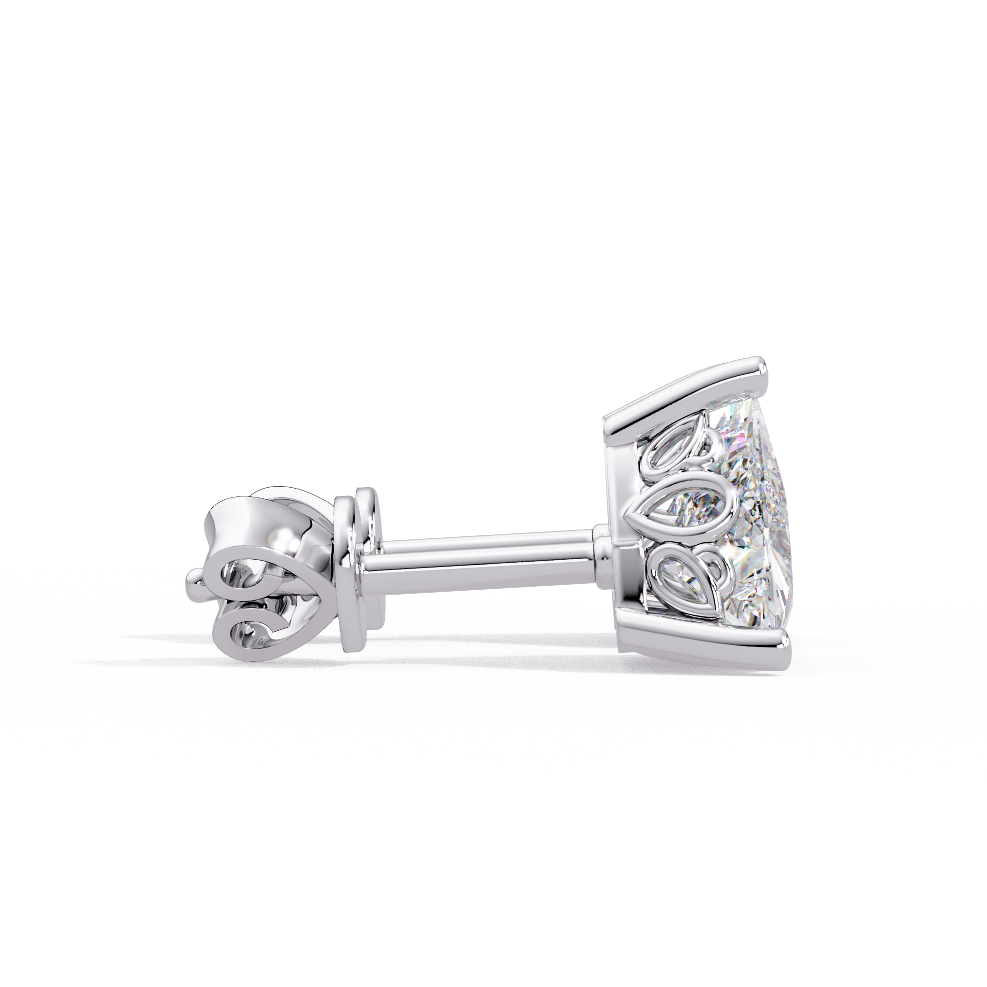 Trillion Cut Diamond Stud Earrings with Leaf-Inspired Basket Setting