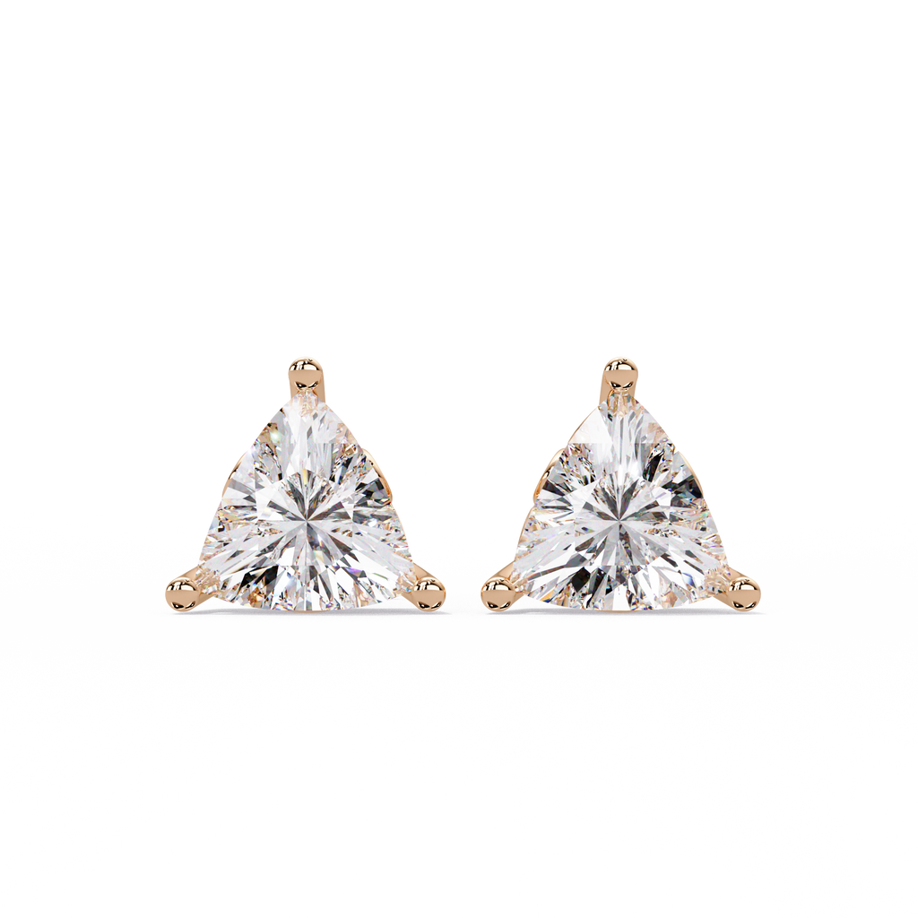 Trillion Cut Diamond Stud Earrings with Leaf-Inspired Basket Setting