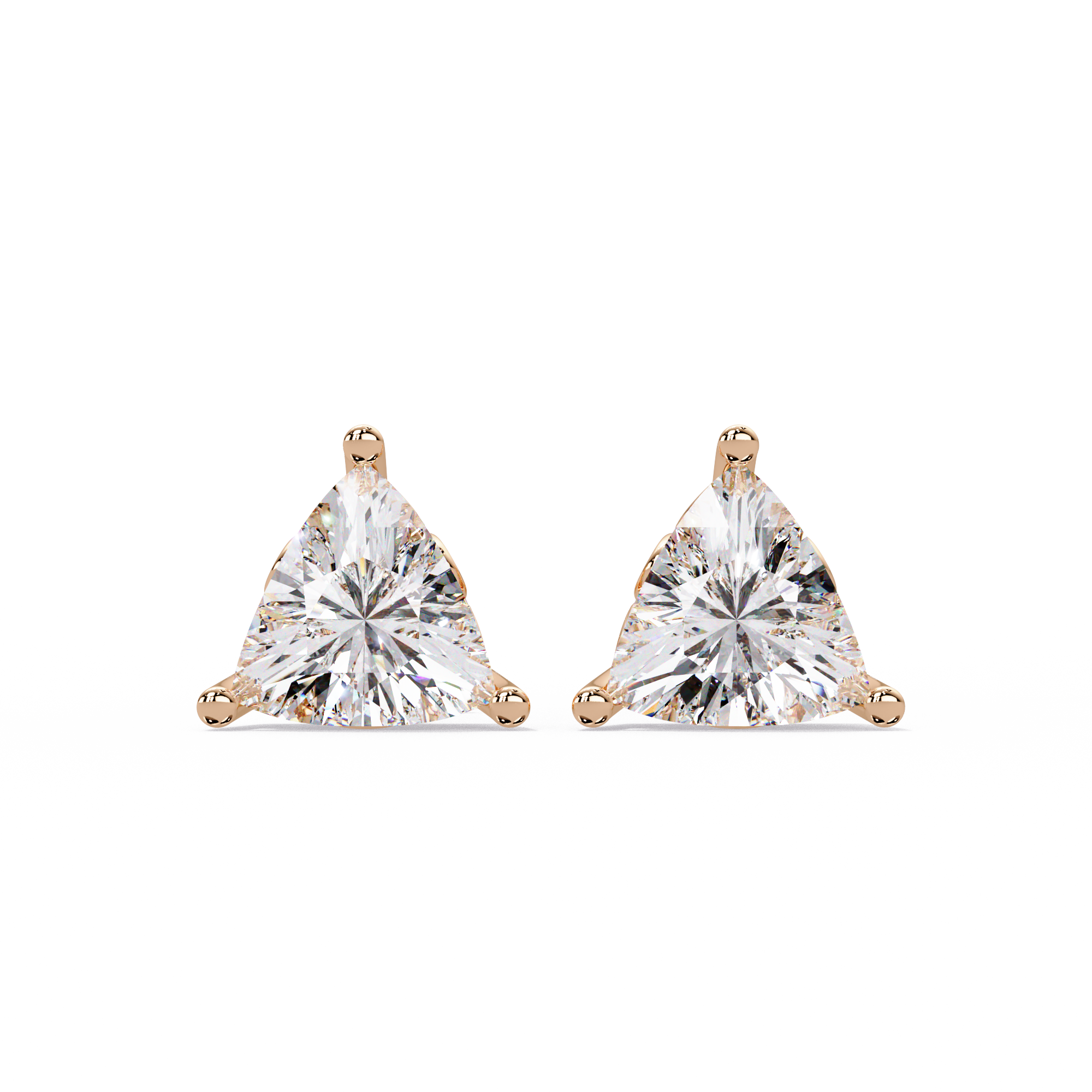 Trillion Cut Diamond Stud Earrings with Leaf-Inspired Basket Setting