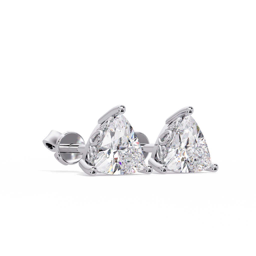 Trillion Cut Diamond Stud Earrings with Leaf-Inspired Basket Setting
