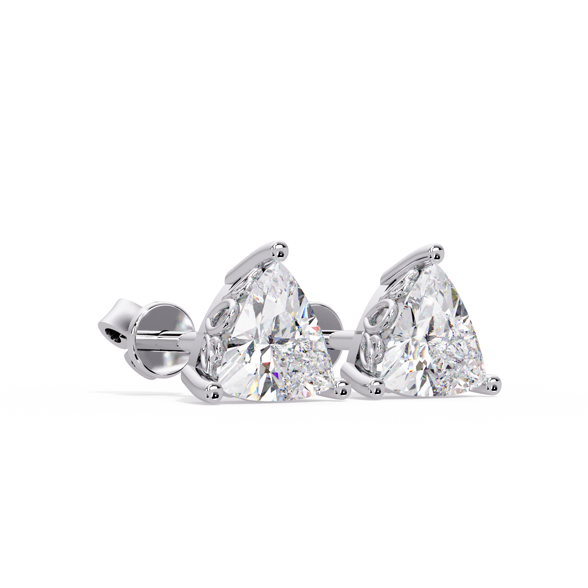 Trillion Cut Diamond Stud Earrings with Leaf-Inspired Basket Setting