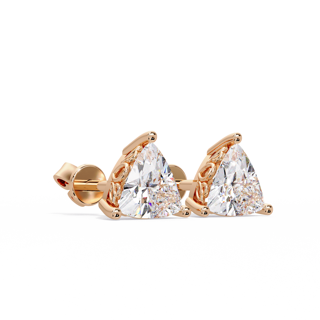 Trillion Cut Diamond Stud Earrings with Leaf-Inspired Basket Setting